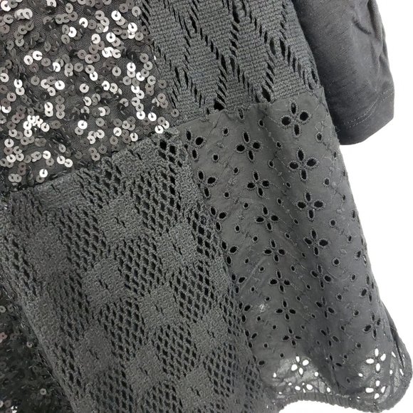 Style & Co Women's 2X Black Henley Style Sequined Lace Crochet Shirt Top Blouse - Picture 7 of 12